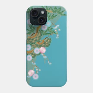 Cherry blossom, bamboo and pine tree on azure background Phone Case