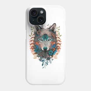 Wolf Head Floral Design Phone Case