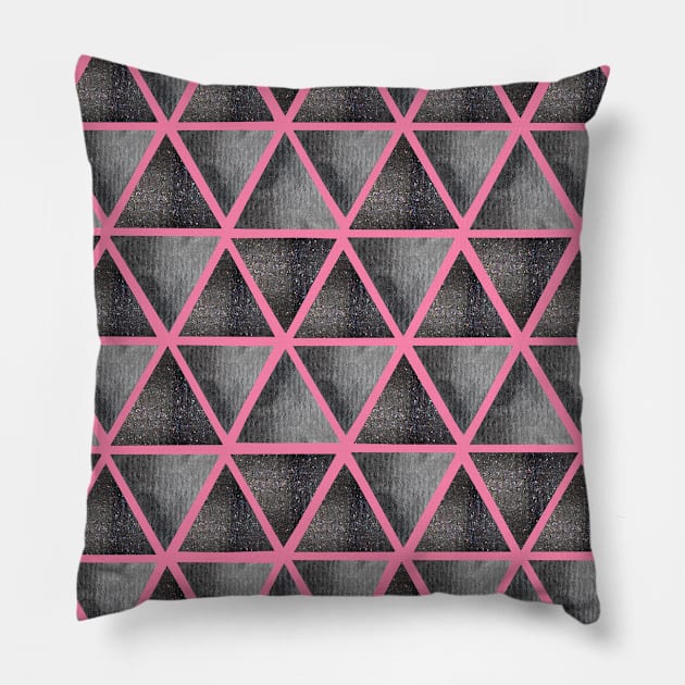 Abstract seamless pattern with ultimate grey and shining grey watercolor triangles on pink background. Best for the print, fabric, poster, wallpaper, cover and packaging, wrapping paper. Pillow by Olesya Pugach