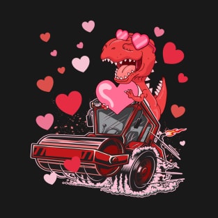 Dinosaur T Rex Riding Monster Truck Valentines Day T-Shirt