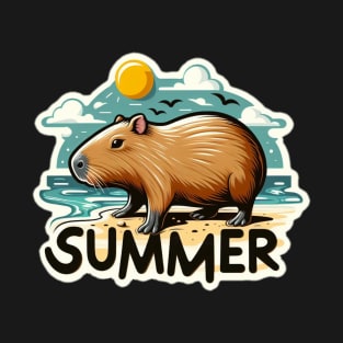 Cute summer capybara on the beach T-Shirt