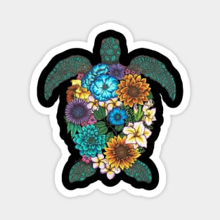 Floral Turtle Black Background Magnet