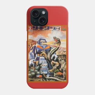 Giant Robot Fighting a Dinosaur Model Kit Box Art Phone Case