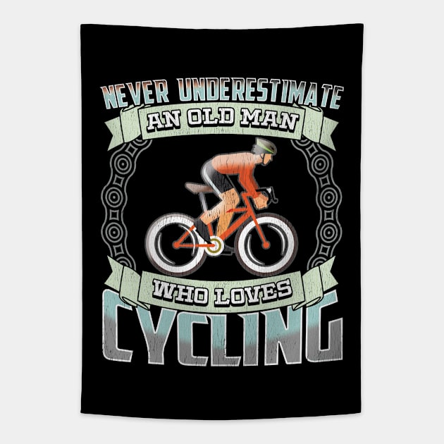 Cyclist - Never Underestimate An Old Man Who Loves Cycling Tapestry by Kudostees