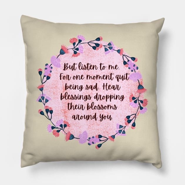 Blessings Blossoms- Aesthetic Rumi Quote Pillow by Faeblehoarder