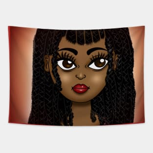 brown skin girl digital art with braids Tapestry