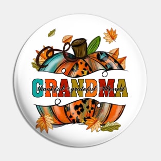 Thankful Grandma Pumpkin Leopard Pin