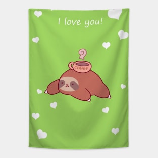 "I Love You" Coffee Sloth Tapestry