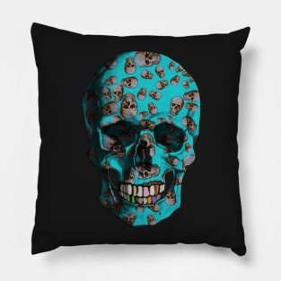 Happy Skull Random Pattern  (Blue) Pillow