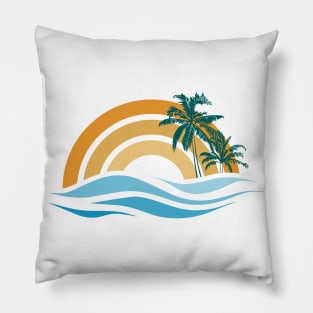 Palms sunset waves Pillow