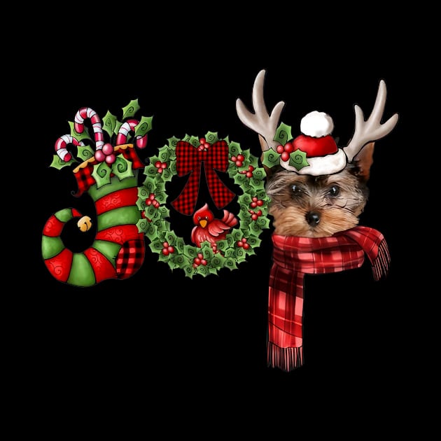 Christmas Joy Dwarf Stocking Reindeer YorkShire Terrier by cogemma.art