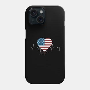 4th of July American flag heartbeat Phone Case