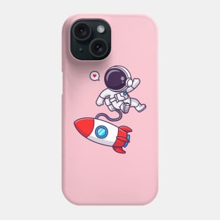 Cute Astronaut Floating With Rocket In Space Cartoon Phone Case