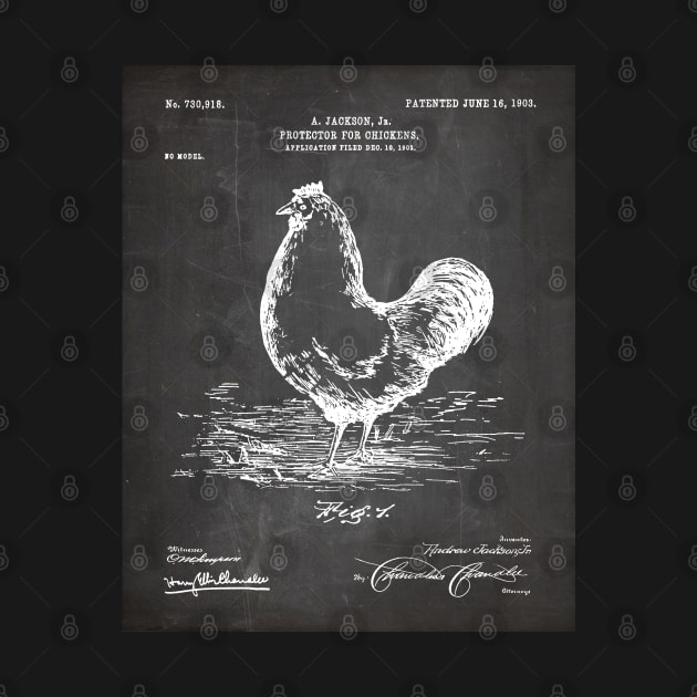 Chicken Hens Patent - Chef Cook Chicken Coop Art - Black Chalkboard by patentpress