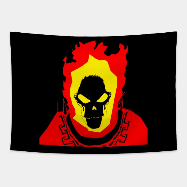 skull in hell fire Tapestry by jorge_lebeau