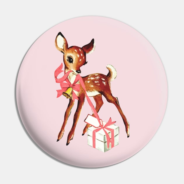 Retro Christmas Reindeer with Gift Pin by PUFFYP