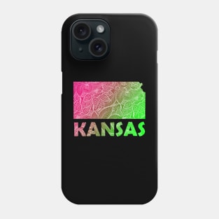 Colorful mandala art map of Kansas with text in pink and green Phone Case