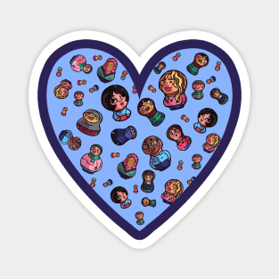 Russian Dolls Blue Heart Magnet