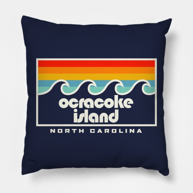 Ocracoke Island North Carolina Retro Vintage Sunset Pillow by PodDesignShop