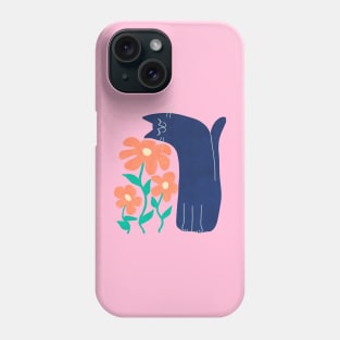 cat smelling flowers Phone Case