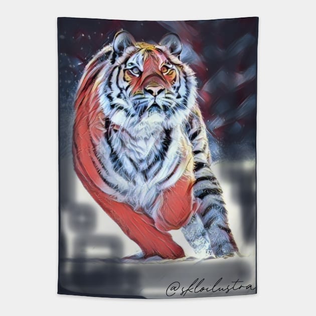 Tiger Runnings Tapestry by SkloIlustrator