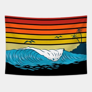 Retro wave over a sunset Tapestry