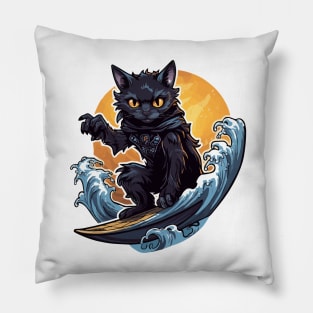 Black Cat Surfing Pillow