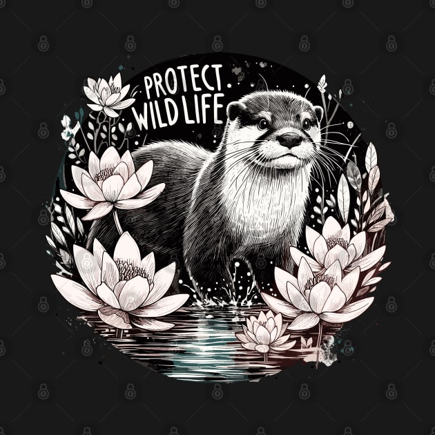 Protect Wildlife - Otter and water lilies by PrintSoulDesigns