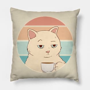 Bored Cat with Coffee: Feline Mornings Pillow