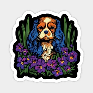 King Charles Spaniel with Irises illustration Magnet