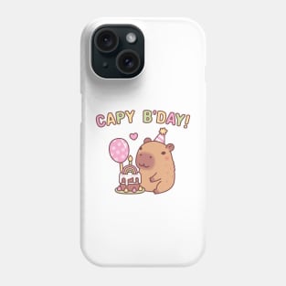 Cute Capybara Rainbow Birthday Cake Capy Bday Pun Phone Case