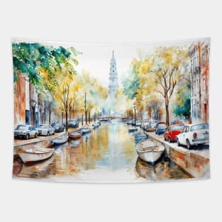 Amsterdam Canal Watercolor Tapestry