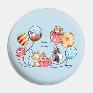 Birthday Animal Watercolor Pin