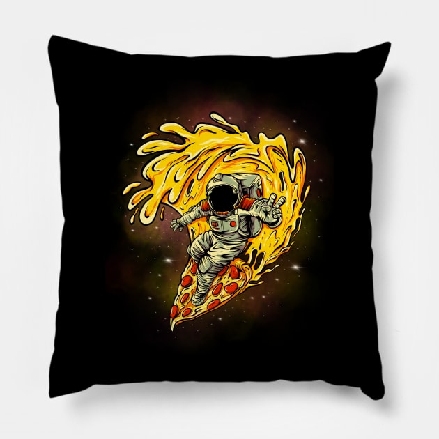 astronaut pizza surfing Pillow by daizzy