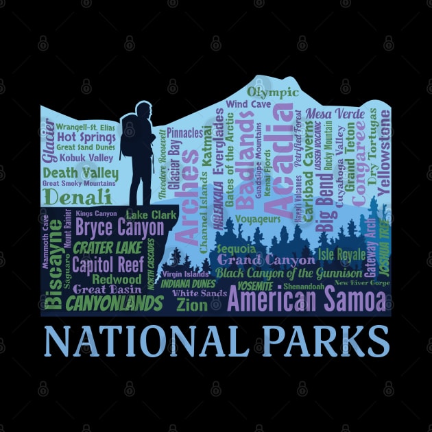 All National Parks List Word Cloud by Pine Hill Goods
