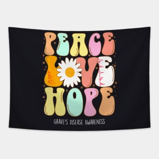 Graves Disease Awareness Peace Love Hope Groovy Tapestry