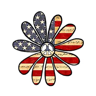 American Flag Hippie Flower With Peace Sign Center T-Shirt