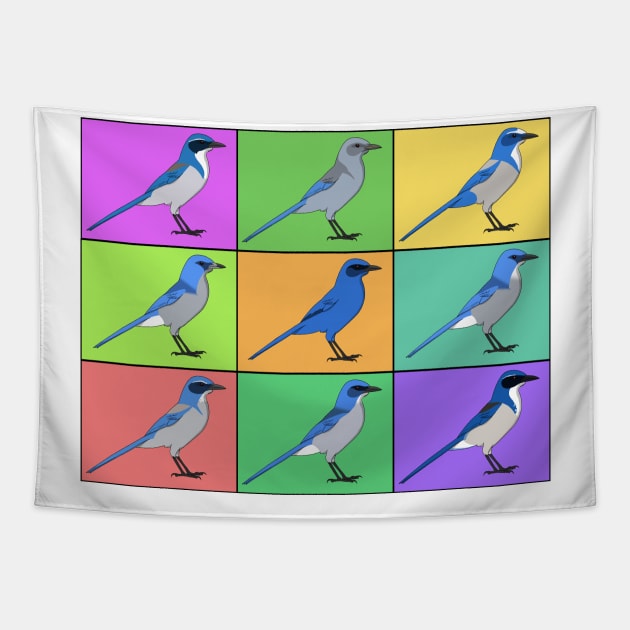 Warhol Birds - Scrub-jay Tapestry by Feathered Focus