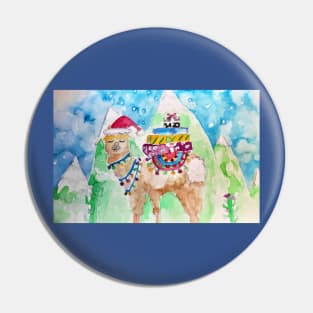 Cute Santa LLama Christmas Watercolor Pin