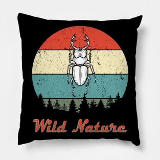 Wild Nature Stag Beetle White Abstract Sunset Pillow