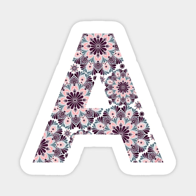 Dark Floral Mandala Capital Letter A Grey Magnet by Shaseldine