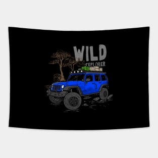 Wild Explorer Jeep - Adventure Blue Jeep Wild Explore for Outdoor enthusiasts Tapestry