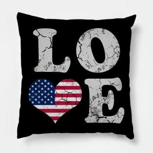 Love America USA  American Flag Heart Patriotic Pillow