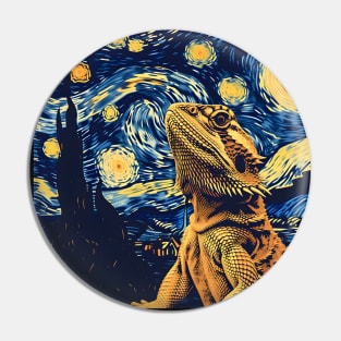 Bearded Dragon Starry Night Van Gogh Style Pin