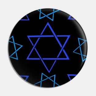 Light and Dark Blue Jewish Star of David Pattern on a Black Backdrop, made by EndlessEmporium Pin