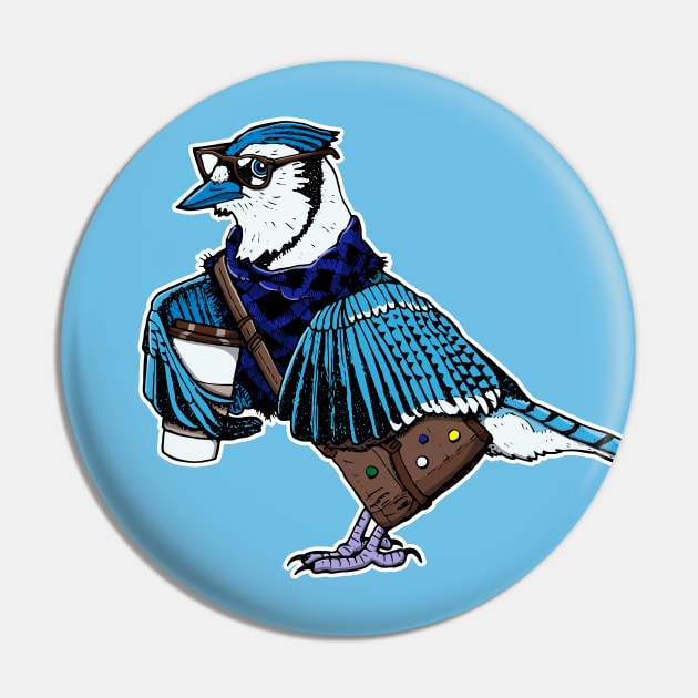 Hipster Blue Jay Pin by deancoledesign