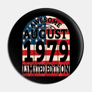 40 Years Old Birthday Gifts Born August 1979 Retro US Flag Pin