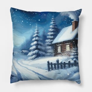 Winter Stormy Night Winter Landscape Pillow