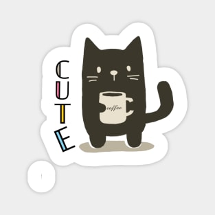 Cute Cat is Drinking Coffee Magnet