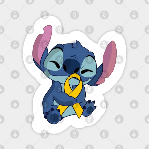 Blue Alien Holding an Awareness Ribbon (Yellow) Magnet by CaitlynConnor